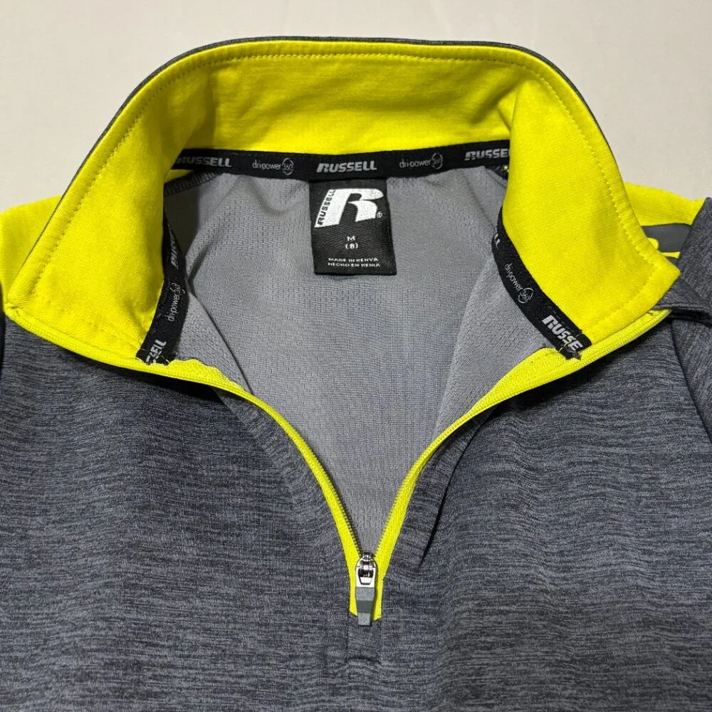 Russell Athletic Youth M‎ 8 1/4 Zip Pullover Gray Neon Yellow Dripower 360 Top